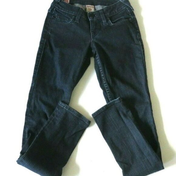 True Religion Stella Jeans Rare Gold Stitched Dark Blue Denim Women's Size 24 - Picture 2 of 11